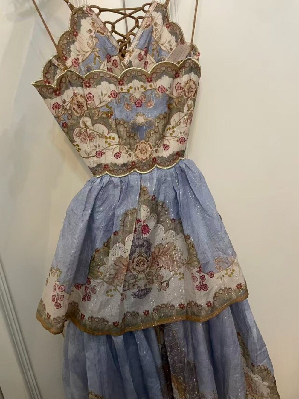 Zimmermann Tiered Linen Blend Maxi Dress Floral Lace Up Back Size 0 - Picture 5 of 11